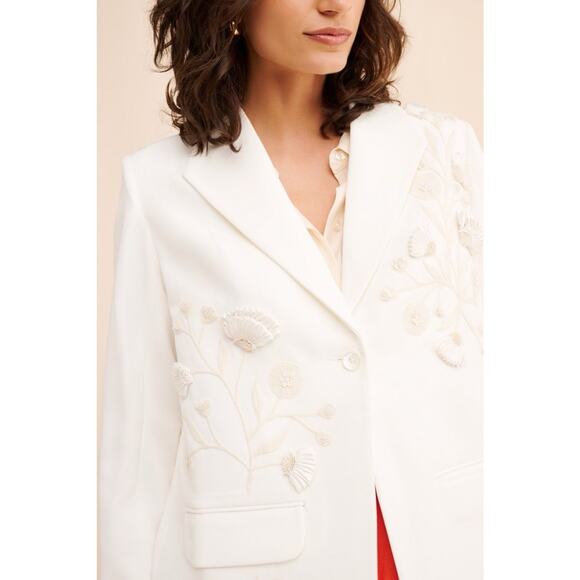 Anthropologie x Pankaj and Nidhi Blazer Floral Embroidered Freya White XS - Picture 3 of 13